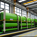 **

A modern Russian factory implementing new eco-friendly technologies to comply with environmental regulations. Focus on showcasing advanced machinery, green initiatives, and workers adapting to the changes. Convey a sense of progress and adaptation to stricter environmental standards.

**
