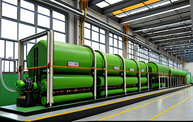 **

A modern Russian factory implementing new eco-friendly technologies to comply with environmental regulations. Focus on showcasing advanced machinery, green initiatives, and workers adapting to the changes. Convey a sense of progress and adaptation to stricter environmental standards.

**