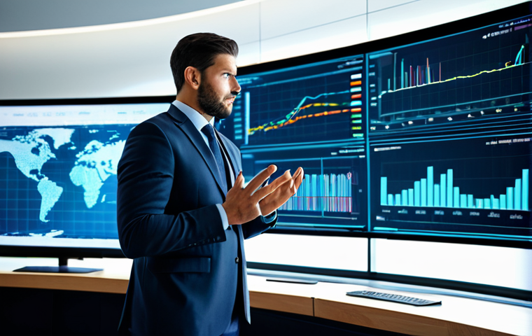 A professional male executive, impeccably dressed in a modern business suit, stands confidently amidst a dynamic, technology-infused office environment. Holographic data visualizations and interactive screens float around him, depicting complex market trends and global economic shifts. He gestures towards a glowing, futuristic data dashboard, symbolizing data-driven decision-making and predictive analytics in an era of constant change. The scene is well-lit, with a high-resolution, sharp focus. Fully clothed, modest clothing, appropriate attire, safe for work, perfect anatomy, correct proportions, natural pose, well-formed hands, proper finger count, natural body proportions, professional, appropriate content, family-friendly.