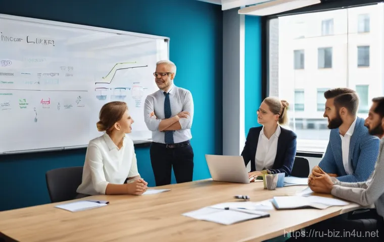 직원 동기 부여 - **Prompt:** A diverse team of 6-7 professionals (men and women of various ages, dressed in modern bu...