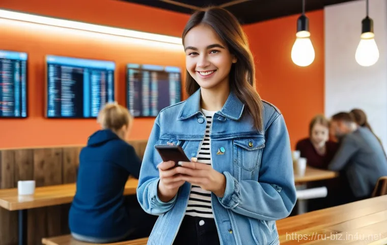 핀테크 혁명 - **Prompt: Digital Ruble for Everyday Transactions**
"A vibrant, eye-level, full shot of a young ...