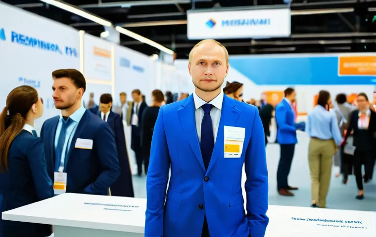 노동 경제학 - **Prompt:** A dynamic and slightly exaggerated scene in a large, modern recruitment fair set in a ma...