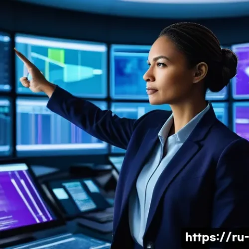 4차 산업혁명과 경영 - **Prompt:** A dynamic, wide-shot image depicting a diverse team of professionals in a high-tech, fut...