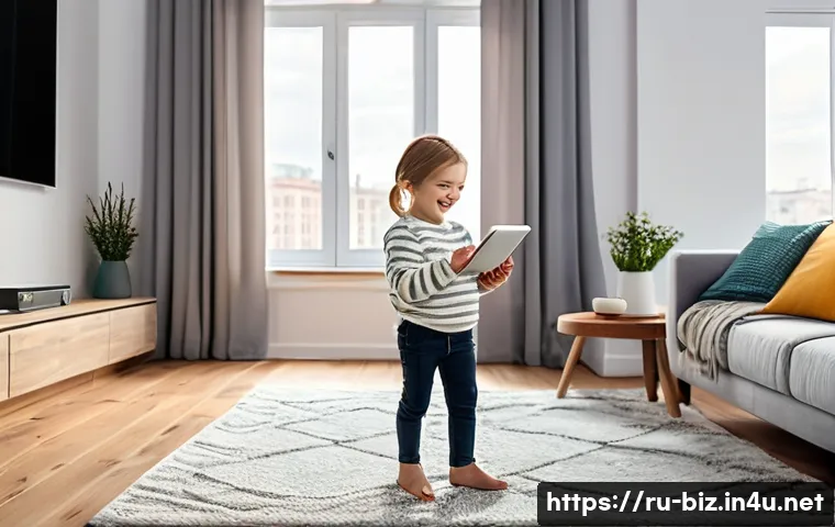 정보 시스템 - **Prompt 1: Modern Russian Family Enjoying Smart Home Comfort**
A happy, modern Russian family i...