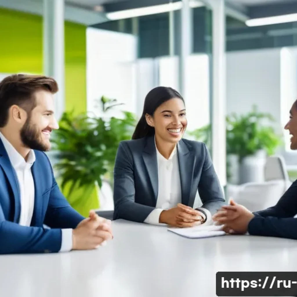 경영 전략과 기업 문화의 관계 - A modern corporate office scene showing a diverse group of professional employees engaged in a colla...