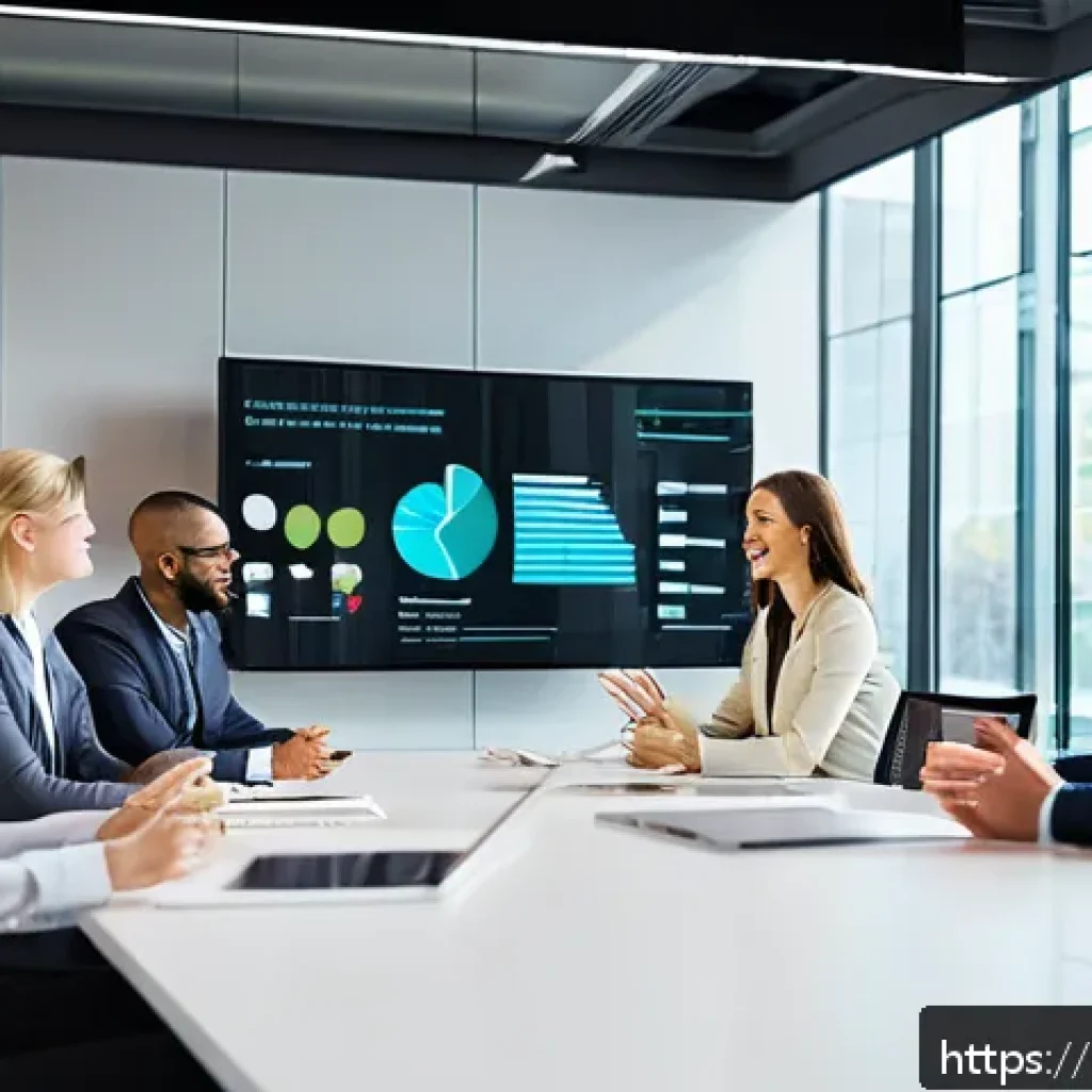 조직 문화 - A modern corporate office scene showing a diverse team engaged in a transparent communication meetin...
