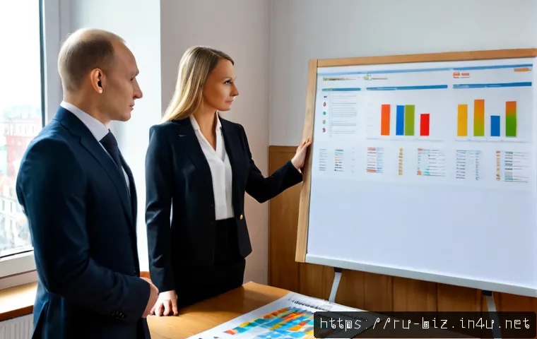 인사 전략 - Photorealistic Russian corporate HR strategy meeting, diverse team of managers in a modern Moscow-st...
